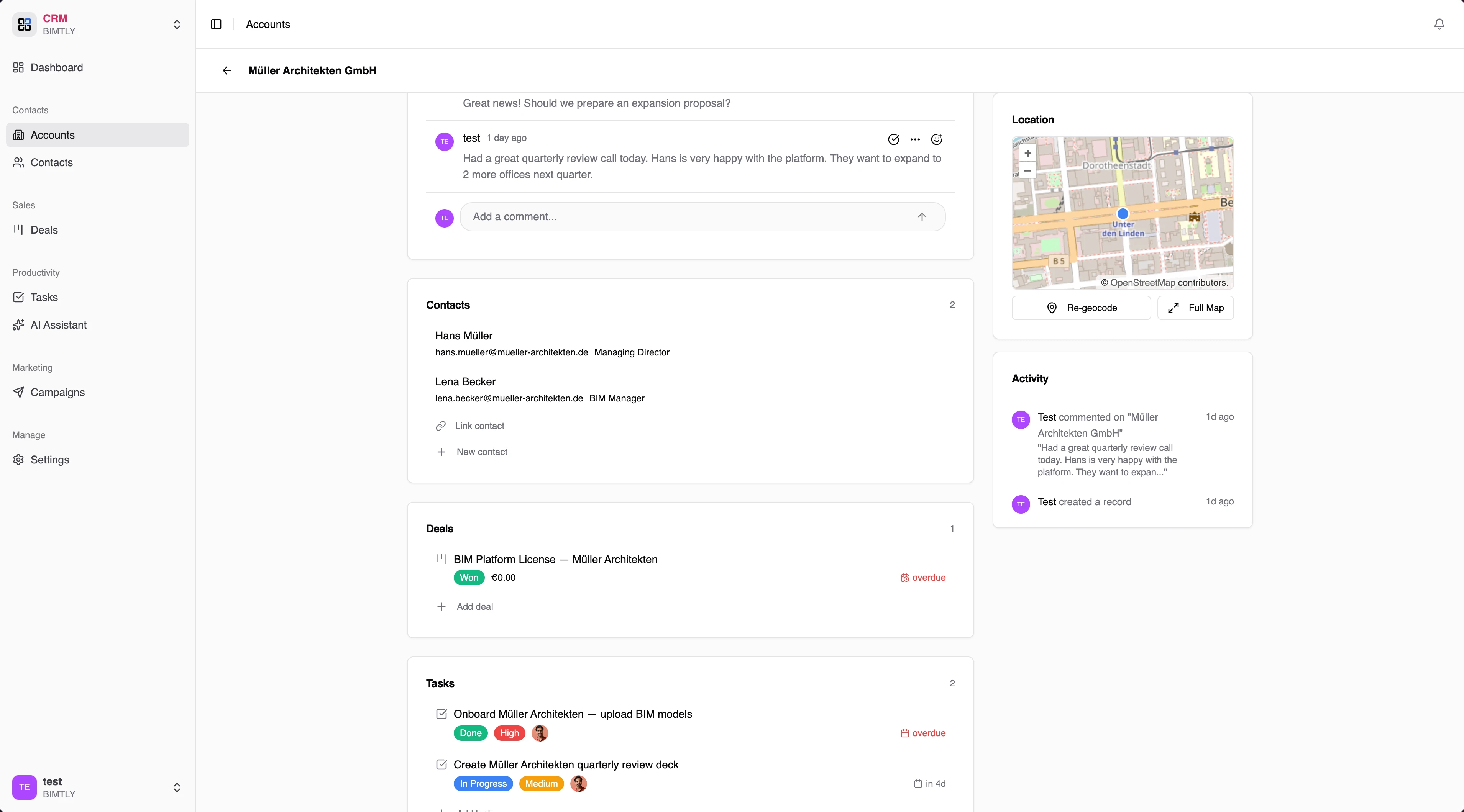 Contact detail with conversation history and linked data
