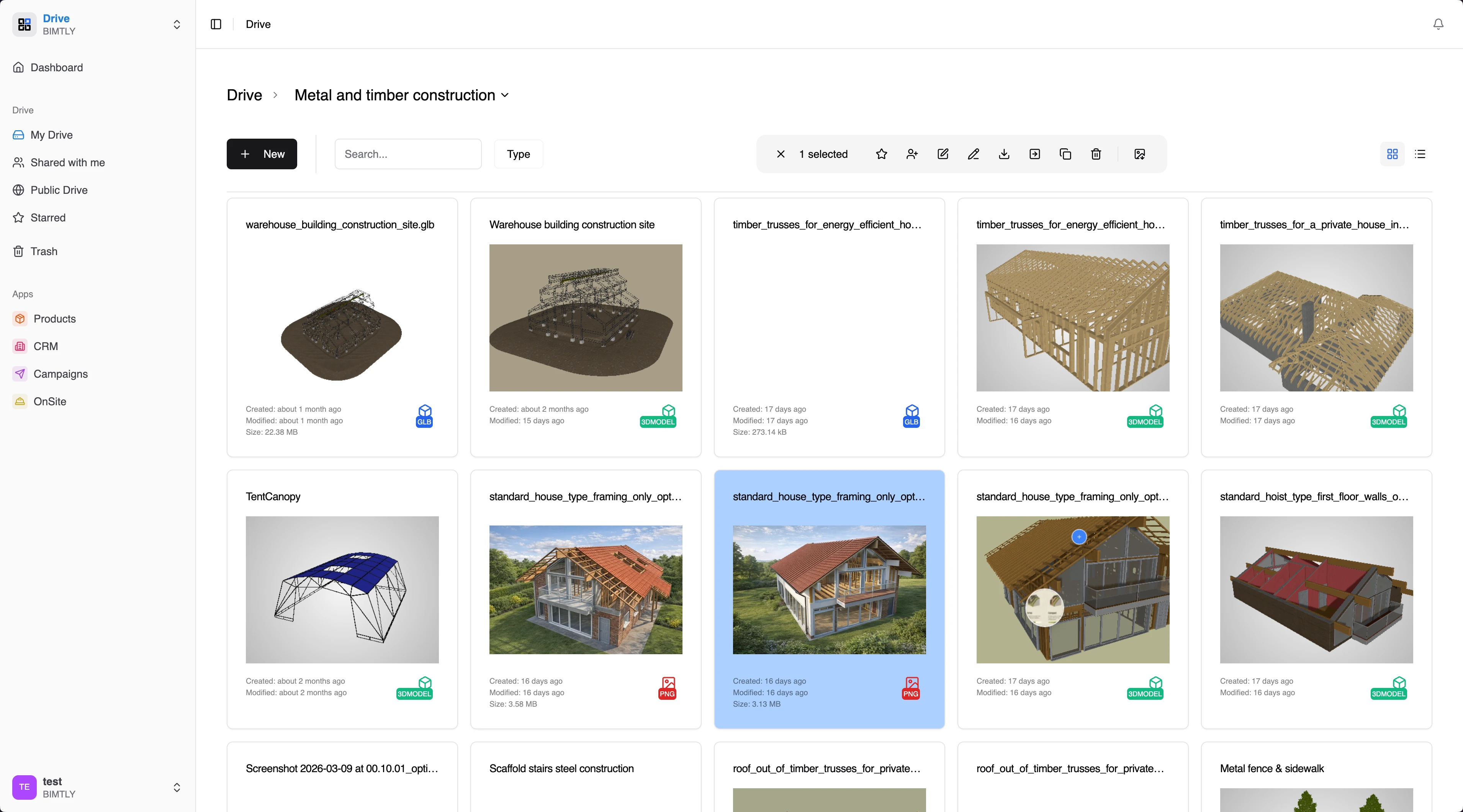 Drive folder with construction project files and 3D models