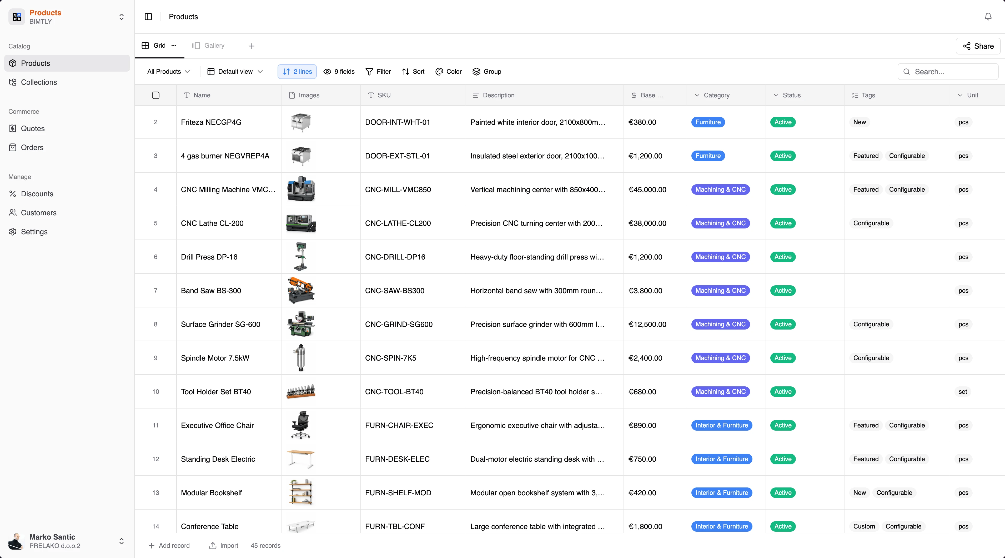 Ecommerce product collection on a published website
